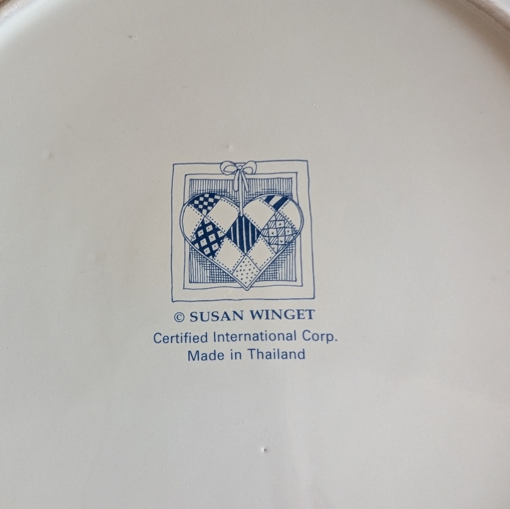 Vintage Susan Winget Ceramic Pie Pan Dish Baker "PEACHES" 11 in Dia. Farmhouse - Picture 6 of 7